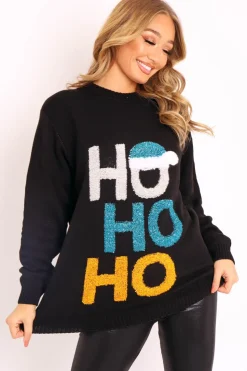 Rebellious Fashion Black Tinsel 'Ho Ho Ho' Christmas Jumper - Mayana