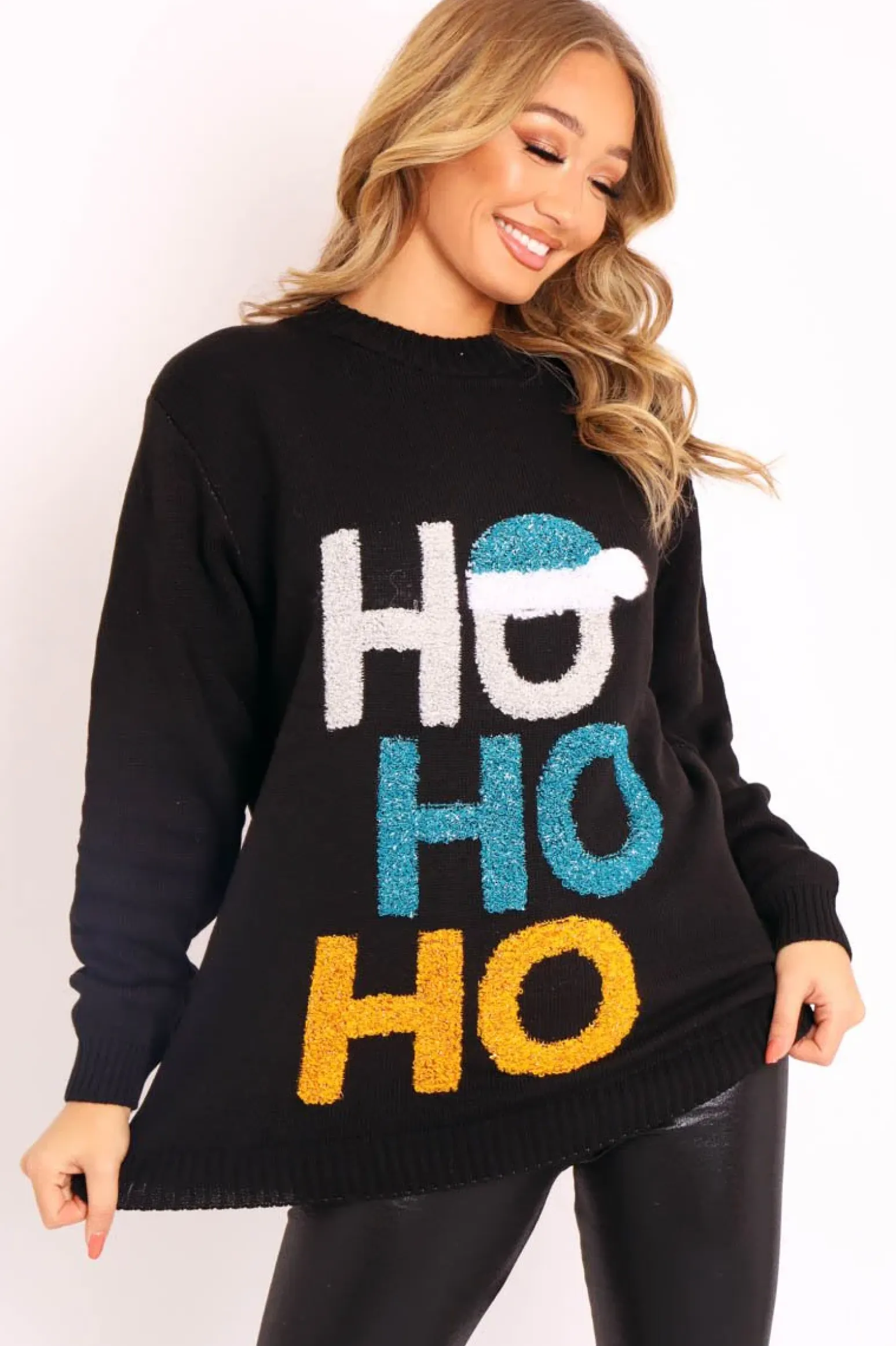 Rebellious Fashion Black Tinsel 'Ho Ho Ho' Christmas Jumper - Mayana