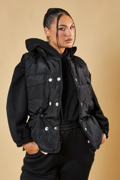 Rebellious Fashion Black Toggle Detail Cropped Gilet - Florence