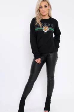 Rebellious Fashion Black Tokyo Slogan Sweatshirt - Lilah