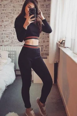 Rebellious Fashion Black Tracksuit with Red Green and Black Side Stripe - Nessa