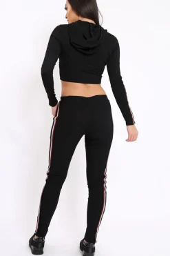 Rebellious Fashion Black Tracksuit with Red White and Black Side Stripe - Kasey