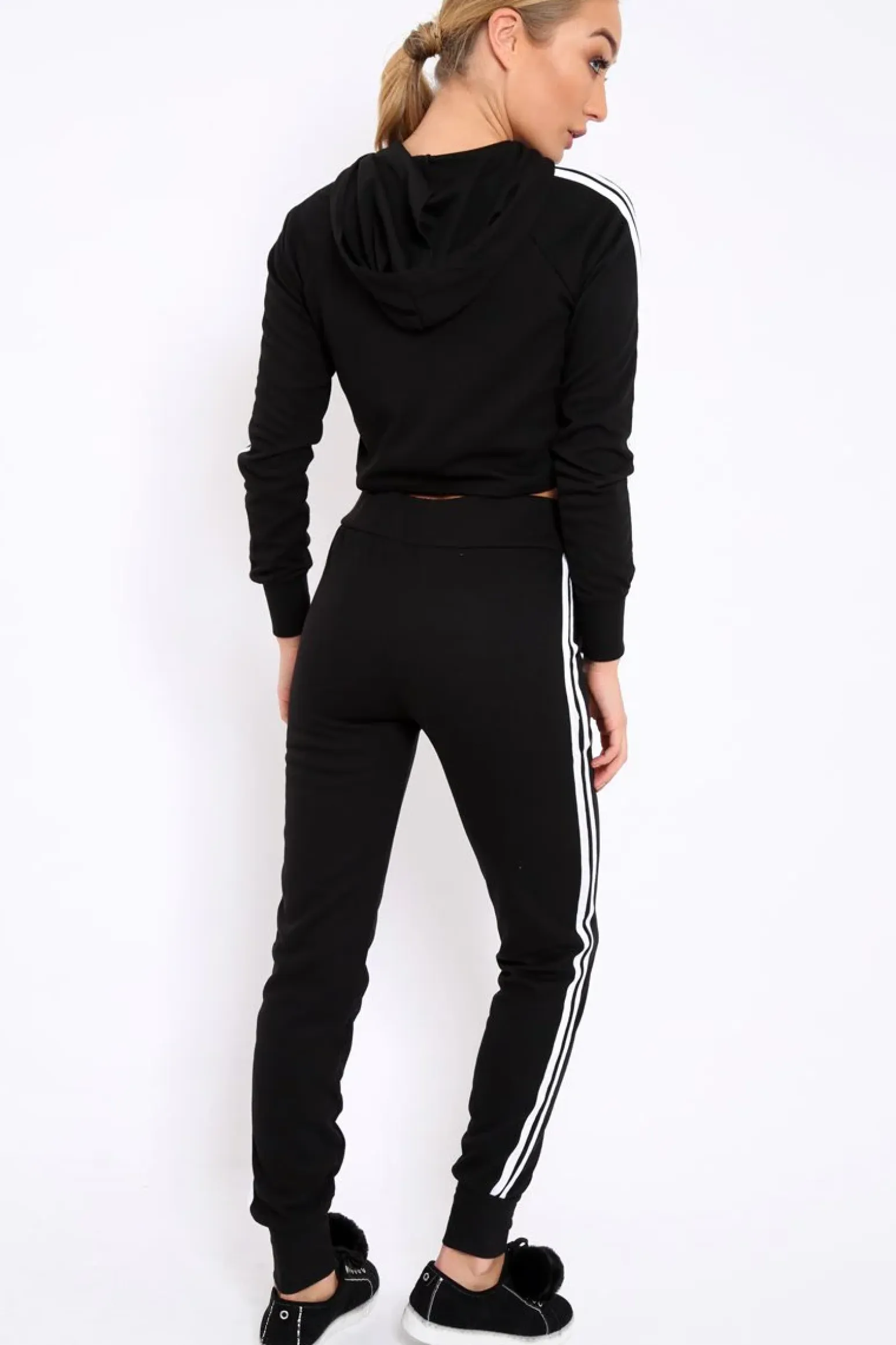 Rebellious Fashion Black Tracksuit with White Side Stripe - Kady