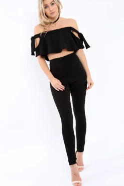 Rebellious Fashion Black Trousers and Crop Top Co-ord - Daizy