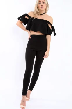 Rebellious Fashion Black Trousers and Crop Top Co-ord - Daizy