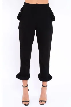 Rebellious Fashion Black Trousers with Frill Detailing - Brayley