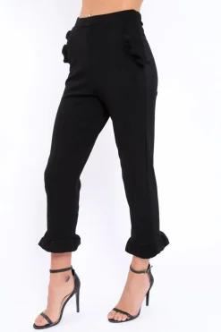 Rebellious Fashion Black Trousers with Frill Detailing - Brayley