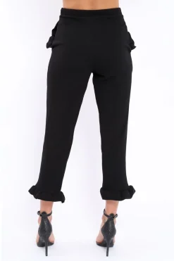 Rebellious Fashion Black Trousers with Frill Detailing - Brayley