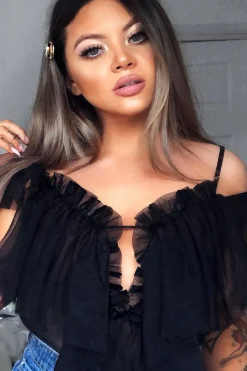 Rebellious Fashion Black Tulle Ruffle Bodysuit - Irelia