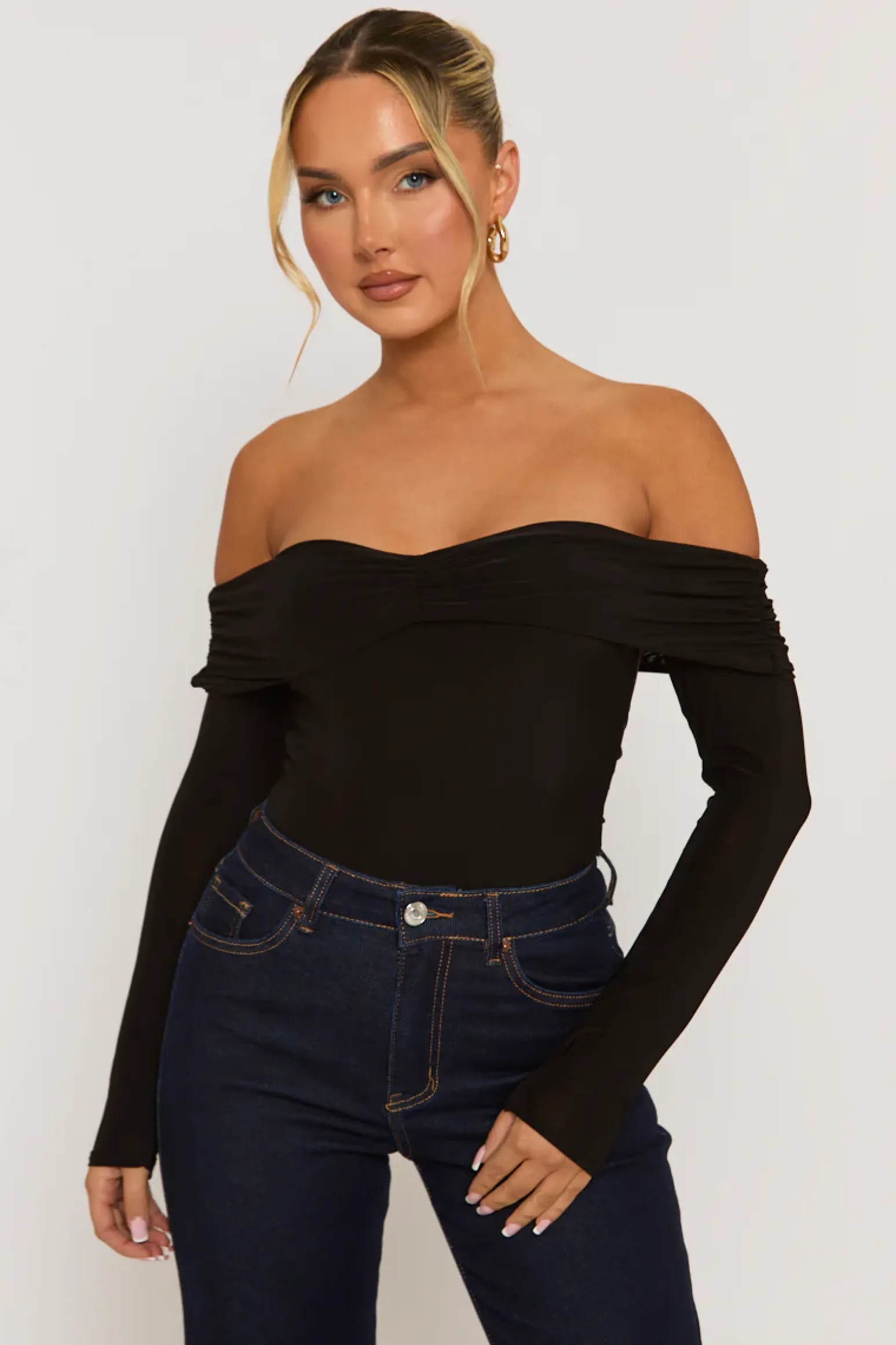 Rebellious Fashion Black Twist Bardot Bodysuit - Luiza