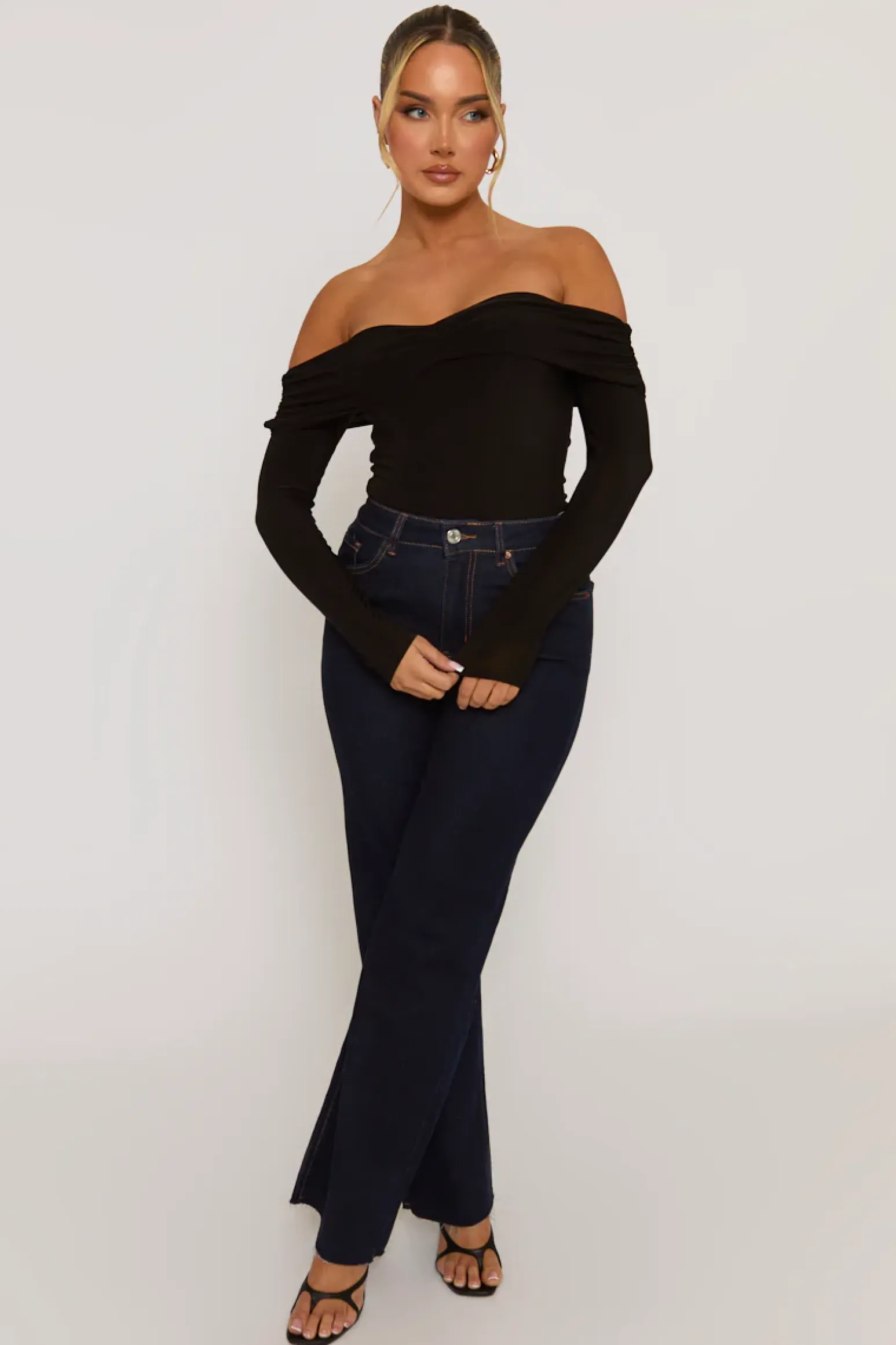 Rebellious Fashion Black Twist Bardot Bodysuit - Luiza