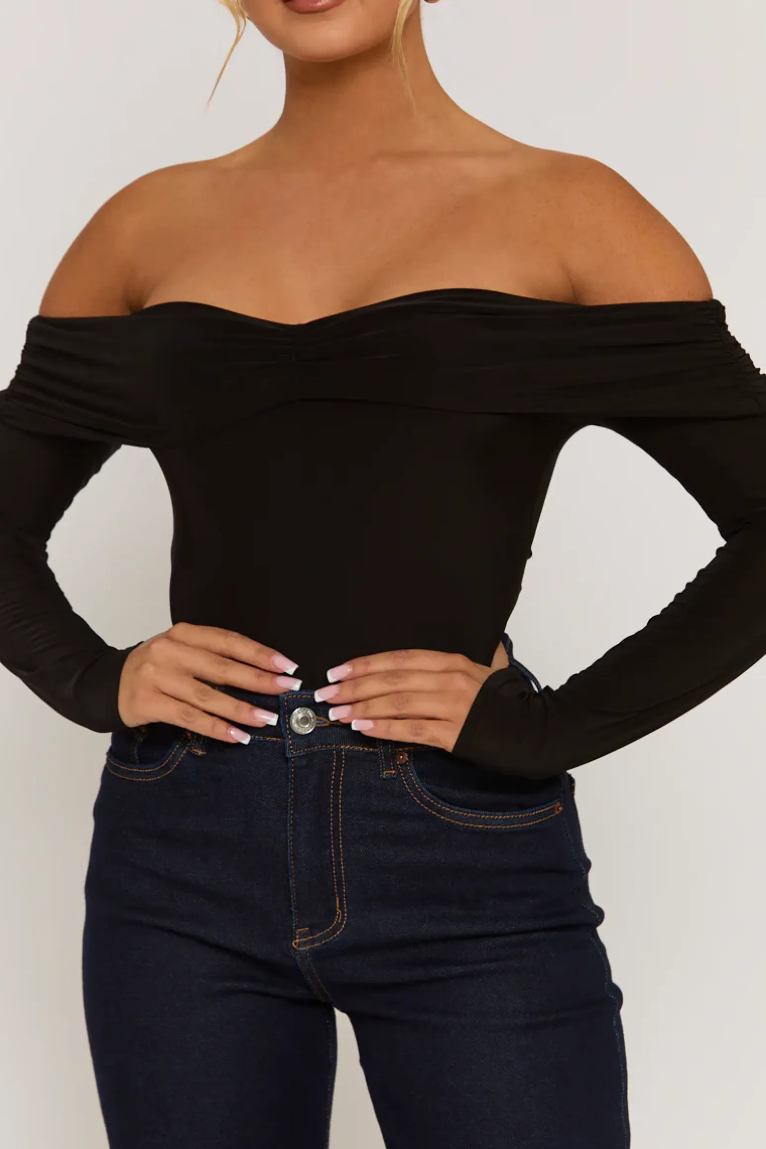Rebellious Fashion Black Twist Bardot Bodysuit - Luiza