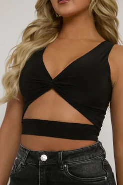 Rebellious Fashion Black Twist Front Cut Out Crop Top - Joyce