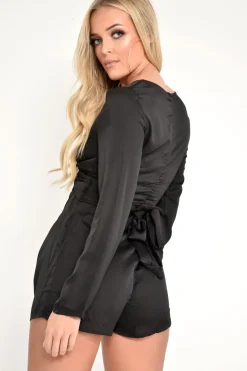 Rebellious Fashion Black Twist Front Plunge Playsuit - Shaniece