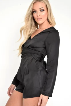 Rebellious Fashion Black Twist Front Plunge Playsuit - Shaniece