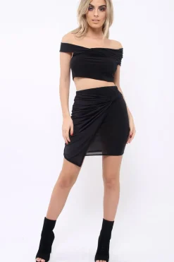 Rebellious Fashion Black Twist Knot Front Slinky Co-ord Set - Binkie