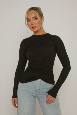 Rebellious Fashion Black Twist Long Sleeve Top - Inara
