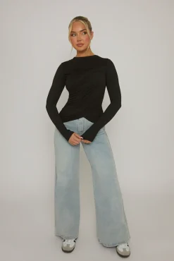 Rebellious Fashion Black Twist Long Sleeve Top - Inara