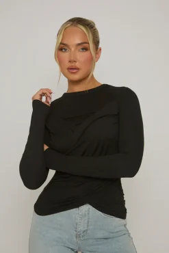 Rebellious Fashion Black Twist Long Sleeve Top - Inara
