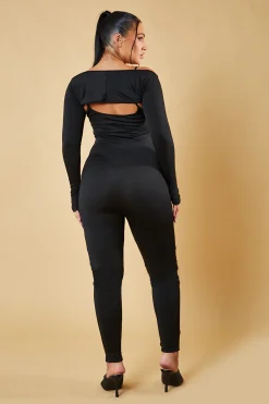Rebellious Fashion Black Two Piece Long Sleeve Jumpsuit - Ella