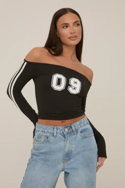 Rebellious Fashion Black Varisty Number Crop Top - January
