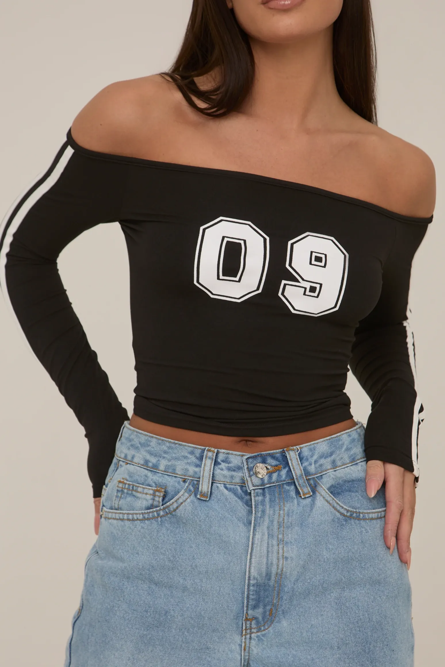 Rebellious Fashion Black Varisty Number Crop Top - January