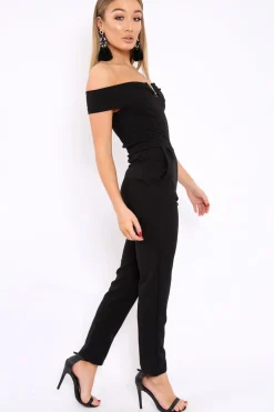 Rebellious Fashion Black V Bardot Jumpsuit - Izzabell