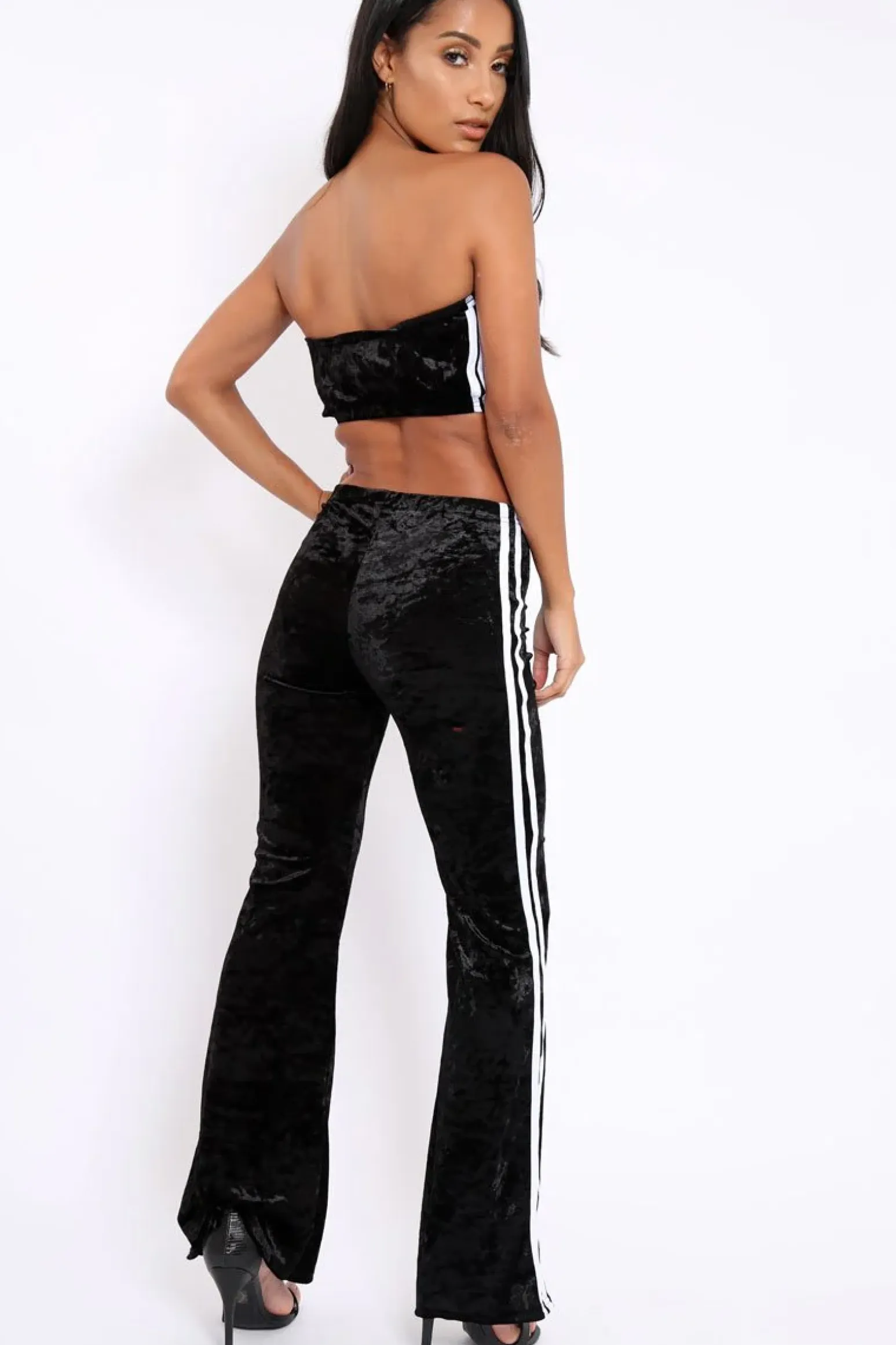 Rebellious Fashion Black Velvet Boobtube and Trouser Set - Shayla