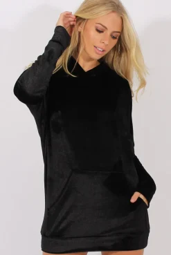 Rebellious Fashion Black Velvet Oversized Hoodie - Reagan