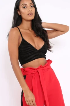 Rebellious Fashion Black Velvet Striped Bralet - Elina