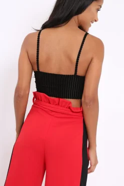 Rebellious Fashion Black Velvet Striped Bralet - Elina