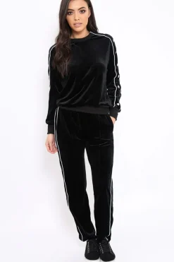 Rebellious Fashion Black Velvet Striped Set - Becka