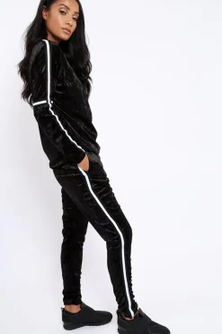 Rebellious Fashion Black Velvet Striped Trim Co-ord Set - Beau