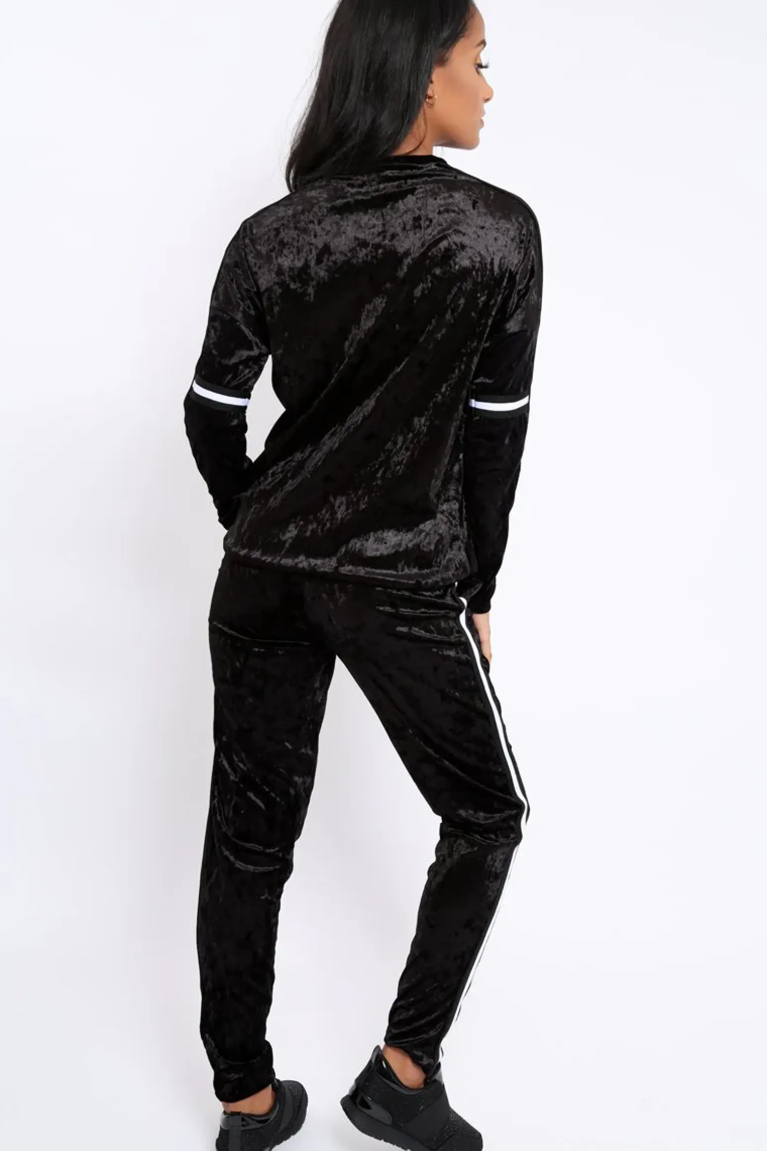 Rebellious Fashion Black Velvet Striped Trim Co-ord Set - Beau
