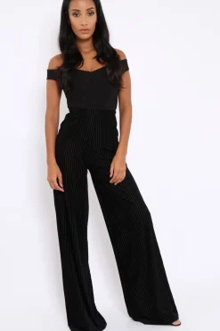 Rebellious Fashion Black Velvet Striped Trousers - Trudy