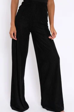 Rebellious Fashion Black Velvet Striped Trousers - Trudy