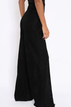 Rebellious Fashion Black Velvet Striped Trousers - Trudy
