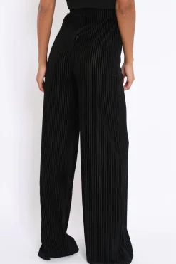 Rebellious Fashion Black Velvet Striped Trousers - Trudy