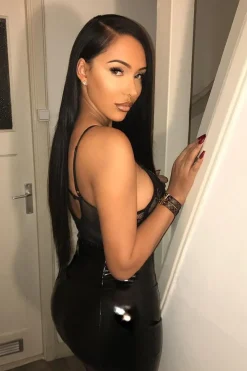 Rebellious Fashion Black Vinyl Bodycon Midi Skirt - Kemani