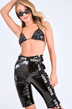 Rebellious Fashion Black Vinyl Cycling Shorts - Leisel