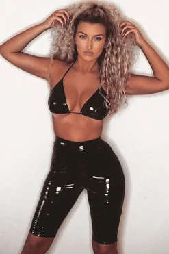 Rebellious Fashion Black Vinyl Cycling Shorts - Leisel