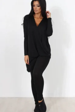 Rebellious Fashion Black V Neck Loungewear Set-Kimi