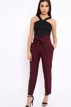 Rebellious Fashion Black V Neck Strap Bandeau Bodysuit - Karlah