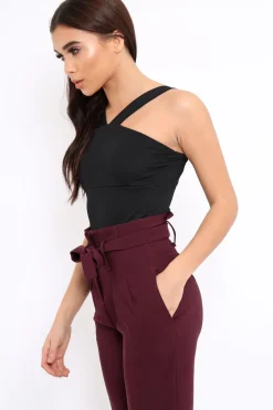 Rebellious Fashion Black V Neck Strap Bandeau Bodysuit - Karlah