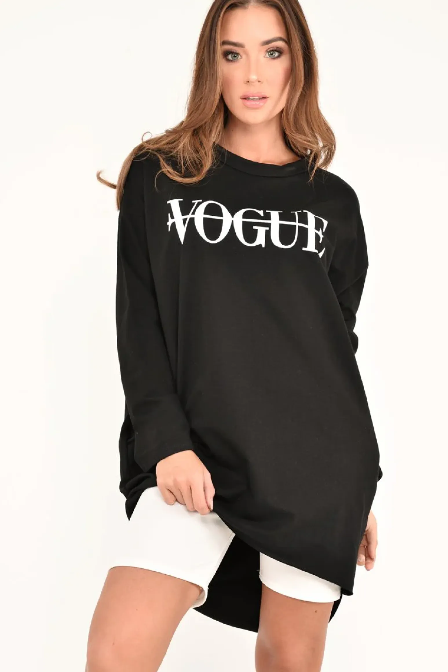 Rebellious Fashion Black Vogue Slogan Oversized Jumper - Bray