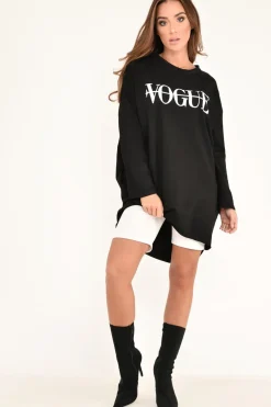 Rebellious Fashion Black Vogue Slogan Oversized Jumper - Bray