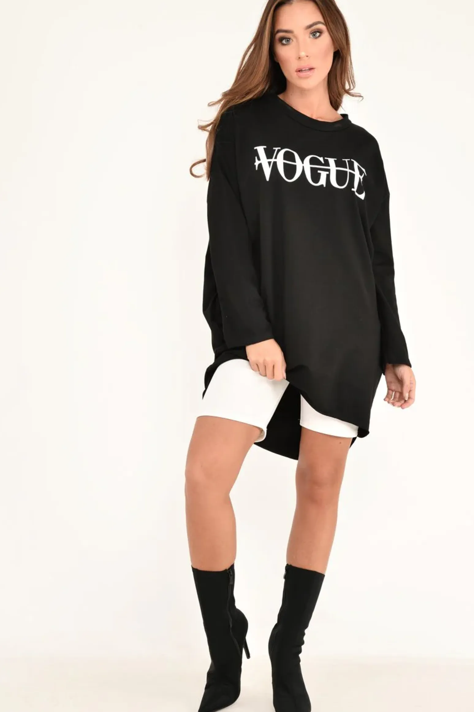 Rebellious Fashion Black Vogue Slogan Oversized Jumper - Bray