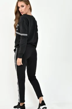 Rebellious Fashion Black Vogue Slogan Tie Front Loungewear Set - Bryana