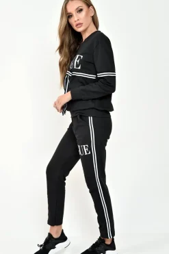 Rebellious Fashion Black Vogue Slogan Tie Front Loungewear Set - Bryana