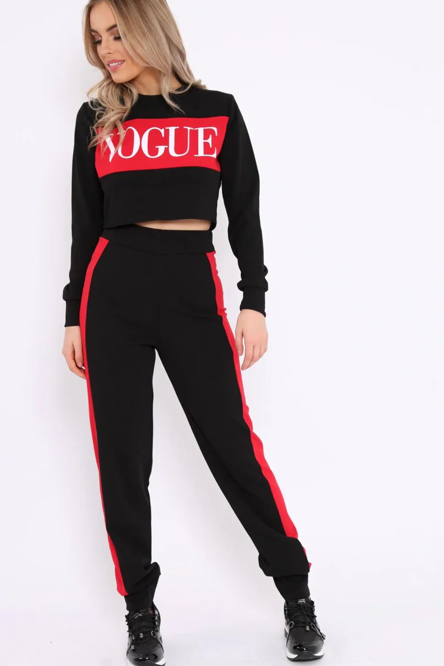 Rebellious Fashion Black Vogue Slogan Tracksuit - Neyla